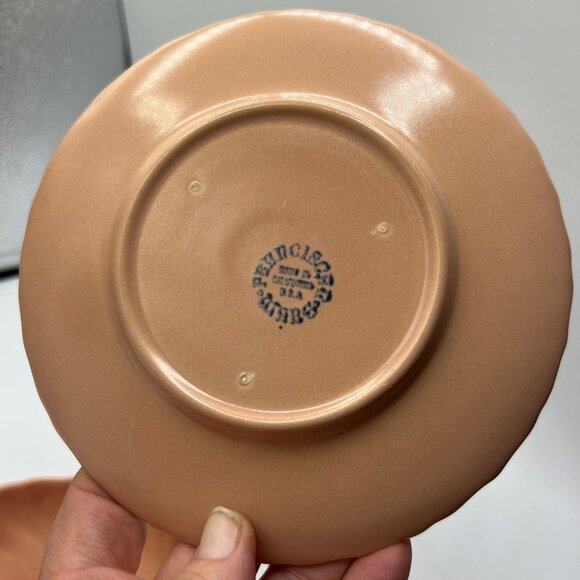 Franciscan Pottery Coronado Satin Coral Cream Bouillon Soup Bowl with Saucer - Picture 8 of 11